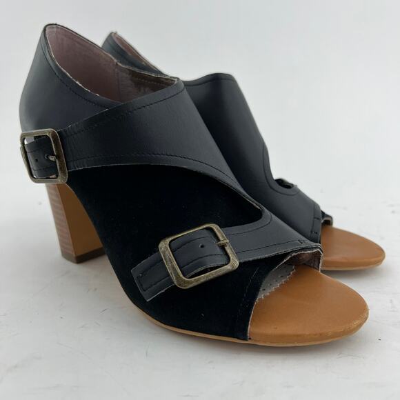 Faryl Robin (8) X Free People Tate Black Suede Leather Stacked Heel Ankle Boots - Picture 2 of 11